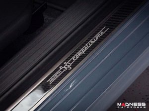 FIAT 500 Door Sills - Stainless Steel w/ Black Carbon Fiber Inlays - 595 Competizione Logo